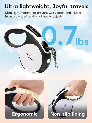 【LED Light Ver.】 PETTENA One-Touch Retractable Dog Leash for Small/Medium/Large Dog up to 66lbs, 16FT Puppy Leash, Heavy Duty Dog Leash with Anti-Chew Cable 360° Tangle-Free in Saudi Arabia
