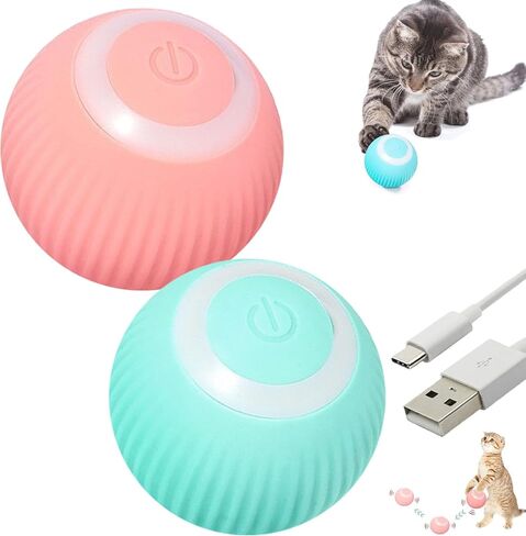 Power Ball 2.0 Cat Toy, Interactive Cat Smart Ball Toy 2.0, Automatic Power Rolling Ball, Automatic Moving Rolling Ball for Indoor Cats, Smart Pet Toy Ball with USB Charging (Pink & Blue) in Saudi Arabia