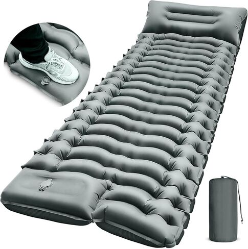 Camping Sleeping Pad, Ultralight Camping Pad with Pillow, Built-in Foot Pump, Inflatable Sleeping Pad, Compact Size for Camping, Backpacking, Hiking and Traveling - Gray in Saudi Arabia
