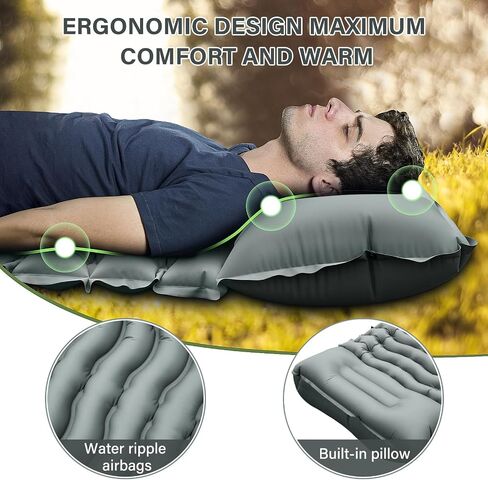 Camping Sleeping Pad, Ultralight Camping Pad with Pillow, Built-in Foot Pump, Inflatable Sleeping Pad, Compact Size for Camping, Backpacking, Hiking and Traveling - Gray in Saudi Arabia