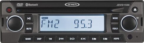 Jensen JDVD1500 Single-DIN 12 فولت AM/FM/CD/DVD/مشغل بلوتوث مع جهاز تحكم عن بعد بحجم بطاقة الائتمان، صوت بلوتوث، موالف AM/FM إلكتروني، مشغل DVD/CD فردي (DVD، CD-A، CD-R /RW)، دعم MP3 in Kuwait
