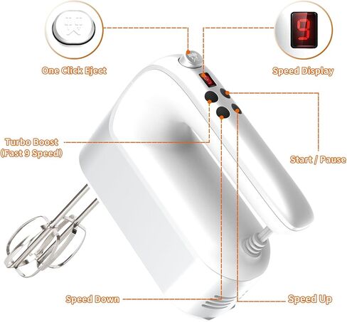 خلاط يدوي كهربائي من سي بي كيو، 9 سرعات 400 وات مع زر رقمي، زر لمس، توربو، حقيبة تخزين سهلة التركيب، 5 ملحقات من الفولاذ المقاوم للصدأ، خلاط كهربائي محمول للكيك والبسكويت والبيض (أخضر عشبي) in Kuwait