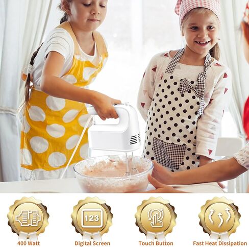 خلاط يدوي كهربائي من سي بي كيو، 9 سرعات 400 وات مع زر رقمي، زر لمس، توربو، حقيبة تخزين سهلة التركيب، 5 ملحقات من الفولاذ المقاوم للصدأ، خلاط كهربائي محمول للكيك والبسكويت والبيض (أخضر عشبي) in Kuwait