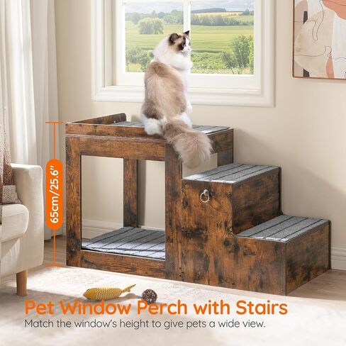 HOOBRO Pet Window Perch with Stairs, Large Pet Bunk Bed for Cats and Dogs, Pet Seat Platform with Storage, Pet Bed Couch for Bedside, Indoor Home, Rustic Brown and Gray FG48PT03 in Saudi Arabia