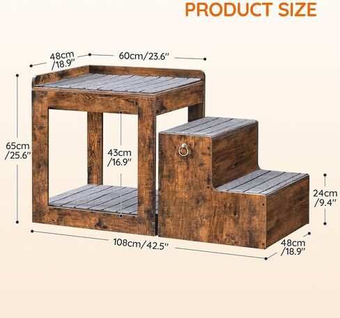 HOOBRO Pet Window Perch with Stairs, Large Pet Bunk Bed for Cats and Dogs, Pet Seat Platform with Storage, Pet Bed Couch for Bedside, Indoor Home, Rustic Brown and Gray FG48PT03 in Saudi Arabia