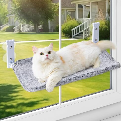 Cat Window Perch for Cats Inside, Foldable Cat Window Hammock for Large Cats Indoor, Cordless Cat Window Bed Seat with 4 Suction Cups, Sturdy Metal Frame, Soft Reversible Cover, Large, Grey in Saudi Arabia