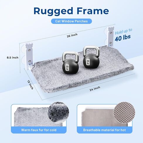 Cat Window Perch for Cats Inside, Foldable Cat Window Hammock for Large Cats Indoor, Cordless Cat Window Bed Seat with 4 Suction Cups, Sturdy Metal Frame, Soft Reversible Cover, Large, Grey in Saudi Arabia