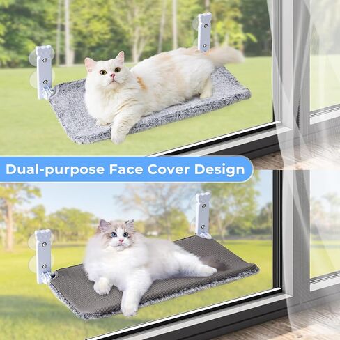 Cat Window Perch for Cats Inside, Foldable Cat Window Hammock for Large Cats Indoor, Cordless Cat Window Bed Seat with 4 Suction Cups, Sturdy Metal Frame, Soft Reversible Cover, Large, Grey in Saudi Arabia