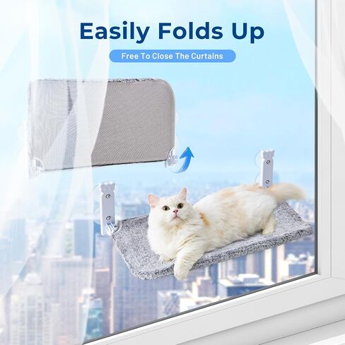 Cat Window Perch for Cats Inside, Foldable Cat Window Hammock for Large Cats Indoor, Cordless Cat Window Bed Seat with 4 Suction Cups, Sturdy Metal Frame, Soft Reversible Cover, Large, Grey in Saudi Arabia