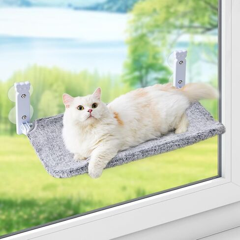Cat Window Perch for Cats Inside, Foldable Cat Window Hammock for Large Cats Indoor, Cordless Cat Window Bed Seat with 4 Suction Cups, Sturdy Metal Frame, Soft Reversible Cover, Large, Grey in Saudi Arabia
