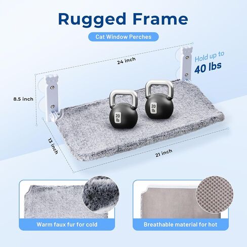 Cat Window Perch for Cats Inside, Foldable Cat Window Hammock for Large Cats Indoor, Cordless Cat Window Bed Seat with 4 Suction Cups, Sturdy Metal Frame, Soft Reversible Cover, Large, Grey in Saudi Arabia