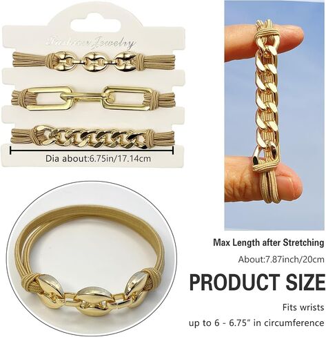 Bracelet Hair Ties for women - Ponytail Holders - Cute Hair Accessories with Gold Jewelry - Handmade Soft Elastic No Damage Scrunchies - Khaki in Saudi Arabia