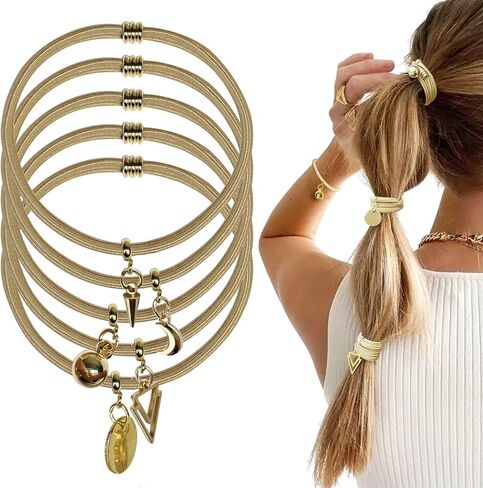 Bracelet Hair Ties for women - Ponytail Holders - Cute Hair Accessories with Gold Jewelry - Handmade Soft Elastic No Damage Scrunchies - Khaki in Saudi Arabia