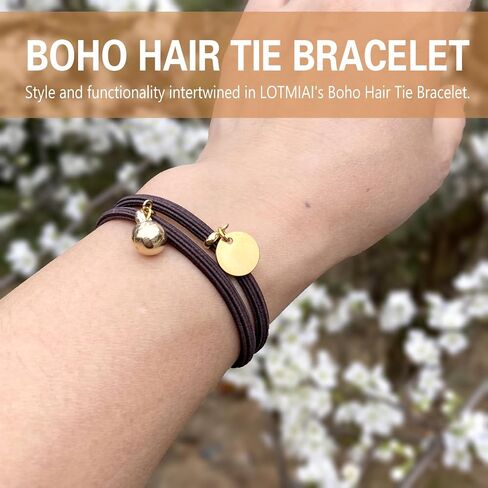 Bracelet Hair Ties for women - Ponytail Holders - Cute Hair Accessories with Gold Jewelry - Handmade Soft Elastic No Damage Scrunchies - Khaki in Saudi Arabia