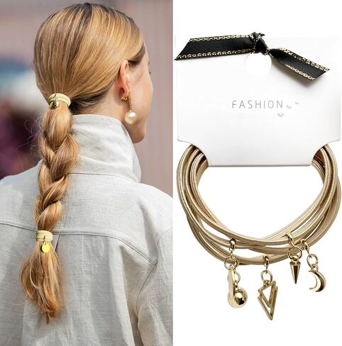Bracelet Hair Ties for women - Ponytail Holders - Cute Hair Accessories with Gold Jewelry - Handmade Soft Elastic No Damage Scrunchies - Khaki in Saudi Arabia