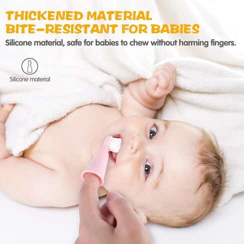 Baby Finger Toothbrush with Storage Case for 0-1 Year Infants, Silicone Finger Sleeve for Gentle Oral Care, V-Shaped Soft Bristle for Baby's First Teeth, Infant Oral Tongue Cleaner - Yellow (1 Pc) in Saudi Arabia