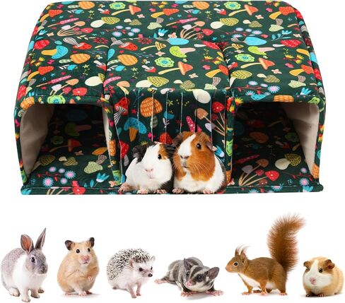 Guinea Pig Hideout Guinea Pig Tunnels Guinea Pig Toys Cozy Guinea Pig House with Door Curtain Soft Large Guinea Pig Bed for Small Pet Playing and Resting (Blackish Green Mushroom) in Saudi Arabia