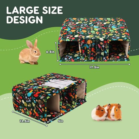 Guinea Pig Hideout Guinea Pig Tunnels Guinea Pig Toys Cozy Guinea Pig House with Door Curtain Soft Large Guinea Pig Bed for Small Pet Playing and Resting (Blackish Green Mushroom) in Saudi Arabia