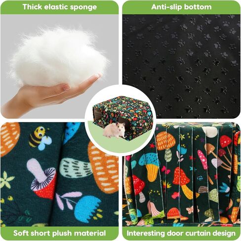 Guinea Pig Hideout Guinea Pig Tunnels Guinea Pig Toys Cozy Guinea Pig House with Door Curtain Soft Large Guinea Pig Bed for Small Pet Playing and Resting (Blackish Green Mushroom) in Saudi Arabia