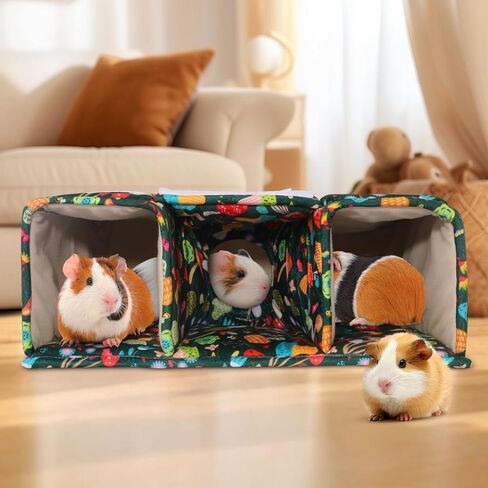 Guinea Pig Hideout Guinea Pig Tunnels Guinea Pig Toys Cozy Guinea Pig House with Door Curtain Soft Large Guinea Pig Bed for Small Pet Playing and Resting (Blackish Green Mushroom) in Saudi Arabia