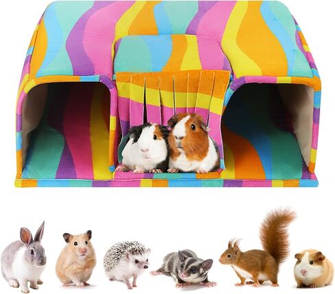 Guinea Pig Hideout Guinea Pig Tunnels Guinea Pig Toys Cozy Guinea Pig House with Door Curtain Soft Large Guinea Pig Bed for Small Pet Playing and Resting (Blackish Green Mushroom) in Saudi Arabia
