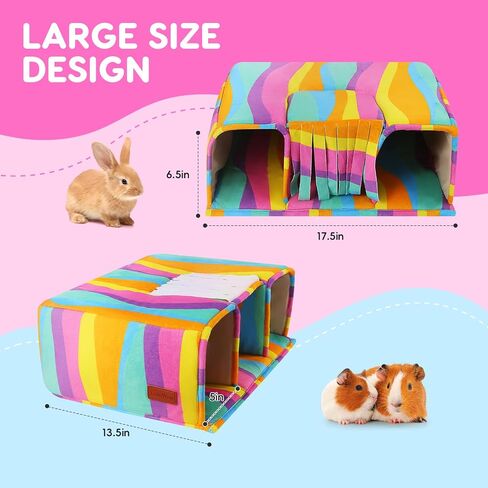Guinea Pig Hideout Guinea Pig Tunnels Guinea Pig Toys Cozy Guinea Pig House with Door Curtain Soft Large Guinea Pig Bed for Small Pet Playing and Resting (Blackish Green Mushroom) in Saudi Arabia