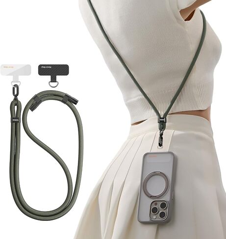 TORRAS Phone Lanyard Crossbody with 2 Phone Tabs, Adjustable Anti Theft Phone Strap for All Phones, Premium Metal Buckles, Skin-Friendly, Universal Cell Phone Neck lanyard for Women and Men, Black in Saudi Arabia