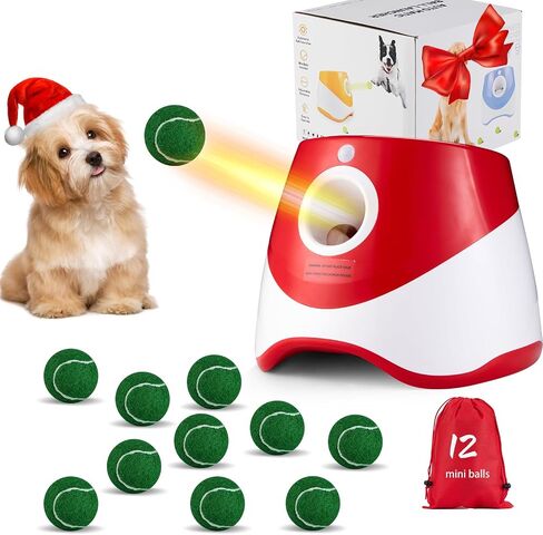 Automatic Ball Thrower for Dogs, Dog Ball Thrower Launcher with 10-30 Ft Distance, Rechargeable Automatic Dog Toy, Dog Ball Launcher - Included 12pcs 2" Balls, for Puppy (Red) in Saudi Arabia
