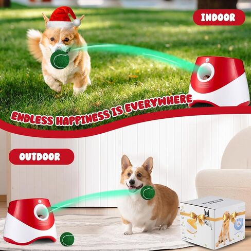 Automatic Ball Thrower for Dogs, Dog Ball Thrower Launcher with 10-30 Ft Distance, Rechargeable Automatic Dog Toy, Dog Ball Launcher - Included 12pcs 2" Balls, for Puppy (Red) in Saudi Arabia