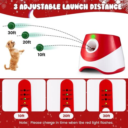 Automatic Ball Thrower for Dogs, Dog Ball Thrower Launcher with 10-30 Ft Distance, Rechargeable Automatic Dog Toy, Dog Ball Launcher - Included 12pcs 2" Balls, for Puppy (Red) in Saudi Arabia