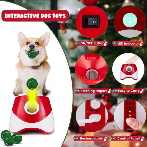 Automatic Ball Thrower for Dogs, Dog Ball Thrower Launcher with 10-30 Ft Distance, Rechargeable Automatic Dog Toy, Dog Ball Launcher - Included 12pcs 2" Balls, for Puppy (Red) in Saudi Arabia