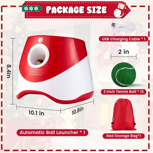 Automatic Ball Thrower for Dogs, Dog Ball Thrower Launcher with 10-30 Ft Distance, Rechargeable Automatic Dog Toy, Dog Ball Launcher - Included 12pcs 2" Balls, for Puppy (Red) in Saudi Arabia