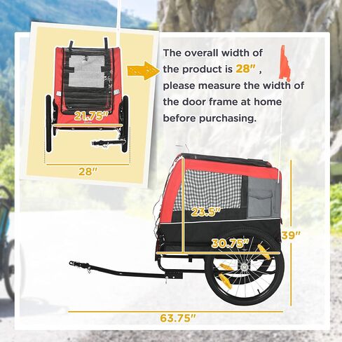 مقطورة دراجة للكلاب من Aosom مع نظام تعليق، وصلة ربط للكلاب المتوسطة، وعربة للحيوانات الأليفة ومقطورة للكلاب للدراجة مع جيب للتخزين in Kuwait