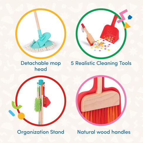 Battat – Kids Cleaning Set – Cleaning Toys for Toddlers, Children – Pretend Play Kit – Broom, Mop, Brush, Dustpan, Duster – Sweep n' Clean – 2 Years + in Saudi Arabia