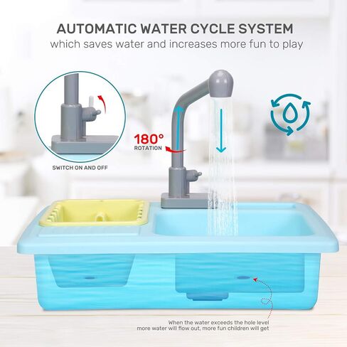 CUTE STONE Pretend Play Kitchen Sink Toys with Play Cooking Stove, Pot and Pan with Spray Realistic Light and Sound, Dish Rack & Play Cutting Food, Utensils Tableware Accessories for Kids Toddlers in Saudi Arabia