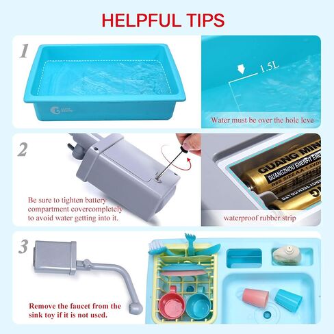 CUTE STONE Pretend Play Kitchen Sink Toys with Play Cooking Stove, Pot and Pan with Spray Realistic Light and Sound, Dish Rack & Play Cutting Food, Utensils Tableware Accessories for Kids Toddlers in Saudi Arabia