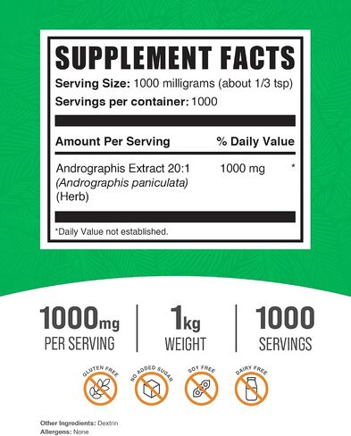 BULKSUPPLEMENTS.COM Andrographis Extract Powder - Andrographis Paniculata - Herbal Supplement - Immune Support Supplement - 1000mg per Serving, 250 Servings (250 Grams - 8.8 oz) in Kuwait