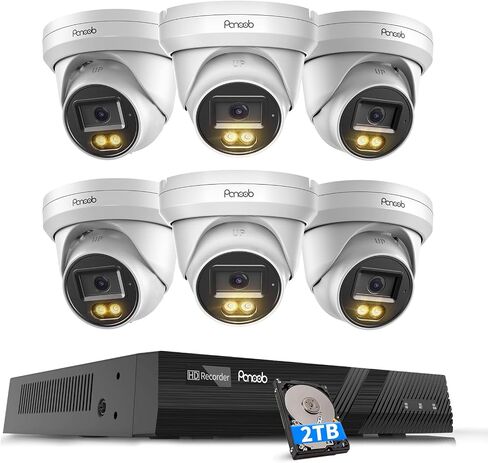نظام كاميرا أمان 16 قناة 4K PoE، كاميرا قبة IP PoE سلكية 16× 8 ميجابكسل، رؤية ليلية ملونة، اكتشاف المركبات البشرية، وصول عن بعد للصوت في اتجاه واحد، 4K 16CH NVR 4TB HDD، PD93BA1616-8MD in Kuwait