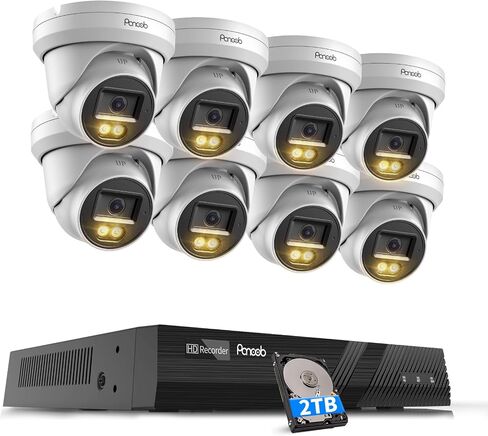 نظام كاميرا أمان 16 قناة 4K PoE، كاميرا قبة IP PoE سلكية 16× 8 ميجابكسل، رؤية ليلية ملونة، اكتشاف المركبات البشرية، وصول عن بعد للصوت في اتجاه واحد، 4K 16CH NVR 4TB HDD، PD93BA1616-8MD in Kuwait