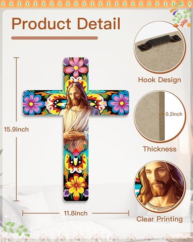 Putuo ديكور الأزهار الصليب جدار ديكور رسمت ديكور خشبي ملهمة الصليب الإسبانية نمط جدار الصليب ديكور الفن المكسيكي جدار ديكور صليب لغرفة المنزل زخرفة الكنيسة in Kuwait