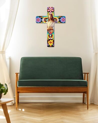 Putuo ديكور الأزهار الصليب جدار ديكور رسمت ديكور خشبي ملهمة الصليب الإسبانية نمط جدار الصليب ديكور الفن المكسيكي جدار ديكور صليب لغرفة المنزل زخرفة الكنيسة in Kuwait