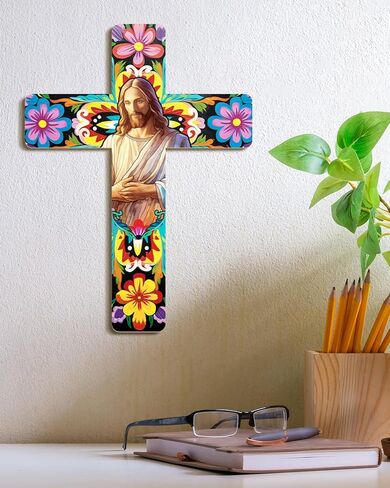 Putuo ديكور الأزهار الصليب جدار ديكور رسمت ديكور خشبي ملهمة الصليب الإسبانية نمط جدار الصليب ديكور الفن المكسيكي جدار ديكور صليب لغرفة المنزل زخرفة الكنيسة in Kuwait