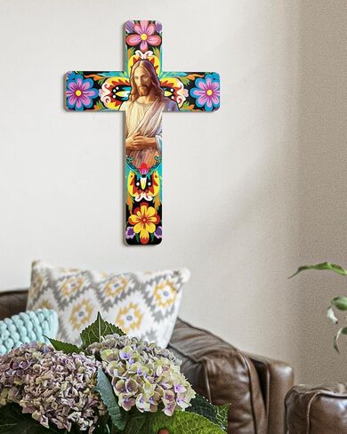 Putuo ديكور الأزهار الصليب جدار ديكور رسمت ديكور خشبي ملهمة الصليب الإسبانية نمط جدار الصليب ديكور الفن المكسيكي جدار ديكور صليب لغرفة المنزل زخرفة الكنيسة in Kuwait