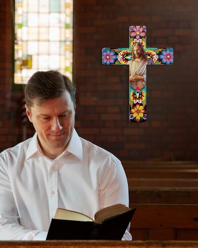 Putuo ديكور الأزهار الصليب جدار ديكور رسمت ديكور خشبي ملهمة الصليب الإسبانية نمط جدار الصليب ديكور الفن المكسيكي جدار ديكور صليب لغرفة المنزل زخرفة الكنيسة in Kuwait