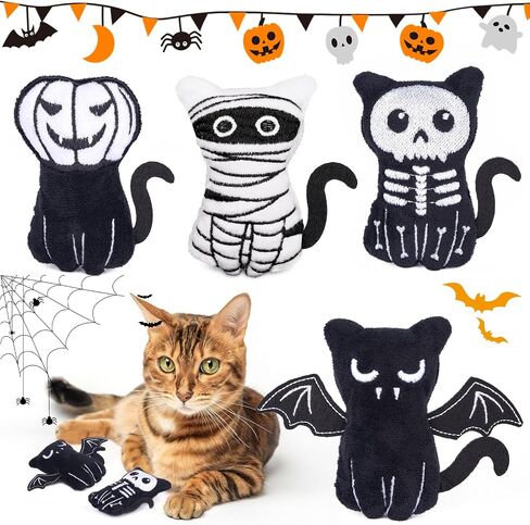 Retro Shaw Halloween Catnip Toys 4 Pack with Crinkle Sound, Cat Toys with Catnip for Halloween, Bite Resistant Cat Nip Cat Chew Toy for Indoor Cats Kittens Kitty in Saudi Arabia
