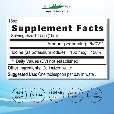 Eidon Ionic Minerals Potassium Iodide Supplement - Supports Healthy Energy Levels, Bioavailable, All-Natural, Vegan, Gluten-Free, No Additives or Preservatives - Potassium Iodide Drops, 2 Oz Bottle in Kuwait