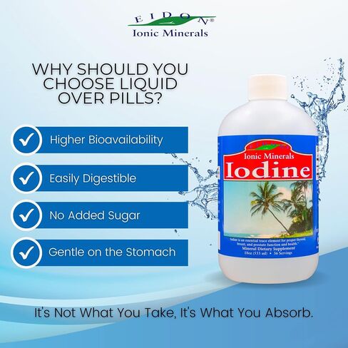 Eidon Ionic Minerals Potassium Iodide Supplement - Supports Healthy Energy Levels, Bioavailable, All-Natural, Vegan, Gluten-Free, No Additives or Preservatives - Potassium Iodide Drops, 2 Oz Bottle in Kuwait