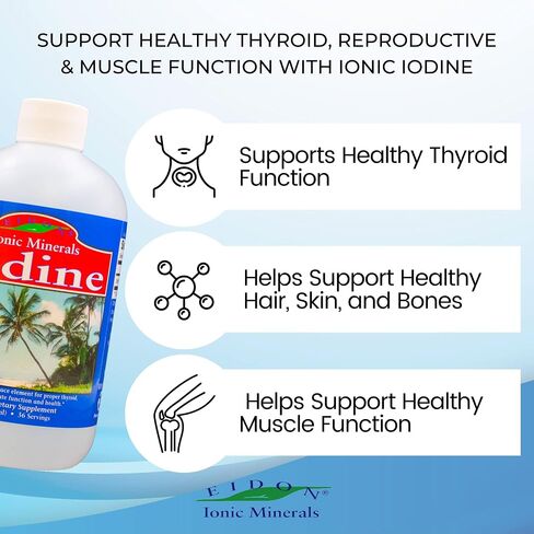 Eidon Ionic Minerals Potassium Iodide Supplement - Supports Healthy Energy Levels, Bioavailable, All-Natural, Vegan, Gluten-Free, No Additives or Preservatives - Potassium Iodide Drops, 2 Oz Bottle in Kuwait