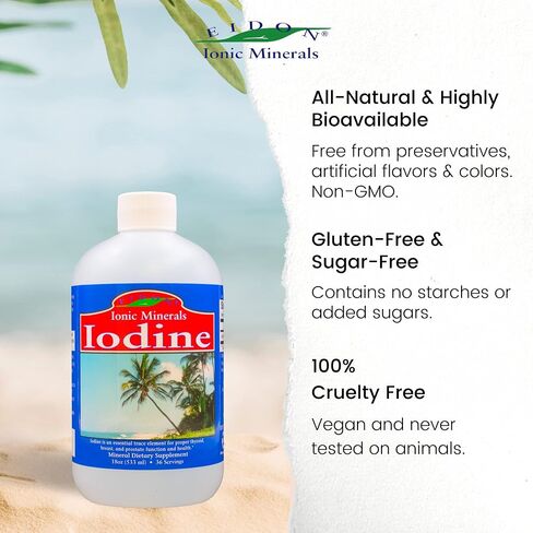 Eidon Ionic Minerals Potassium Iodide Supplement - Supports Healthy Energy Levels, Bioavailable, All-Natural, Vegan, Gluten-Free, No Additives or Preservatives - Potassium Iodide Drops, 2 Oz Bottle in Kuwait