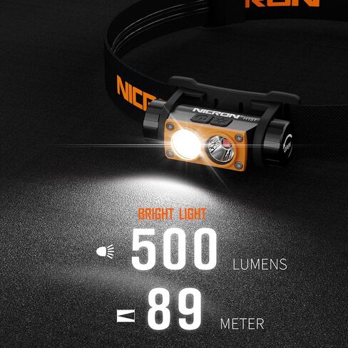 NICRON H15T Headlamp Rechargeable, 500 Lumens LED Headlamp with Red Light, IP67 Waterproof 8 Modes Head Leamps for Camping Running Fishing Adults in Saudi Arabia